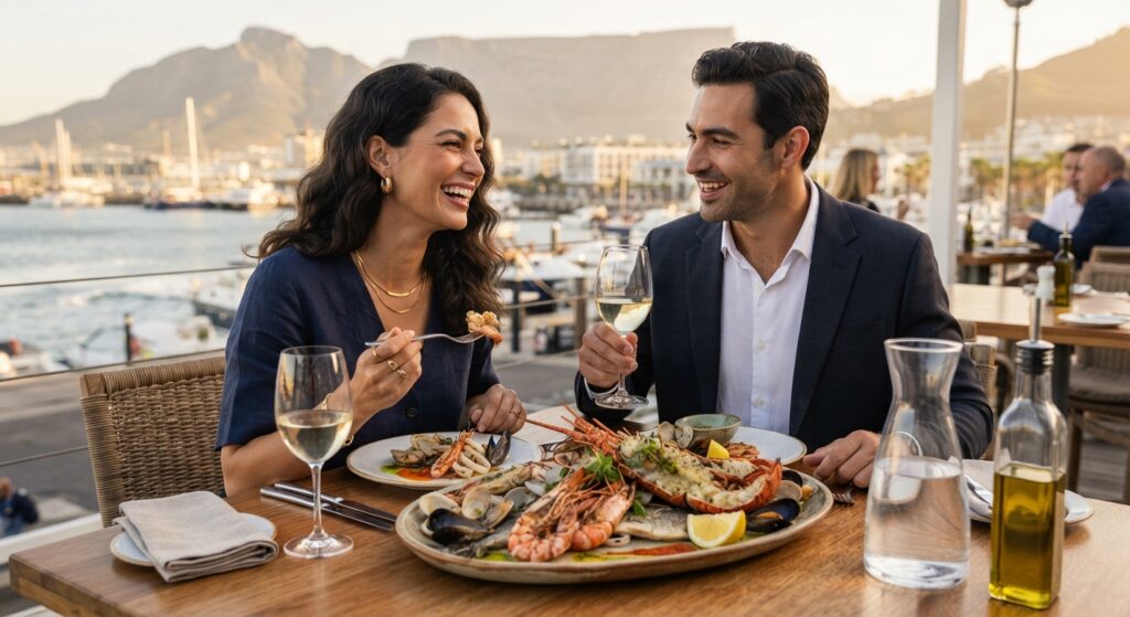 Cape Town Limanında Taze Deniz Mahsülleri Okyanus Kenarı Gurme Restoranlar